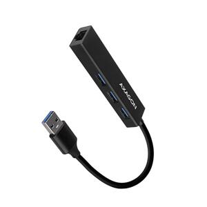 Axagon HMA-GL3A, USB 3.rozbočovač 2. generácie, porty 3x USB-A + Gigabit Ethernet, kov, kábel USB-A 20 cm