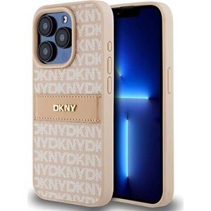 DKNY PU Leather Repeat Pattern Tonal Stripe Zadný Kryt na iPhone 14 Pro Pink