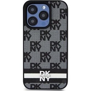 DKNY PU Leather Checkered Pattern and Stripe Zadný Kryt na iPhone 14 Pro Max Black