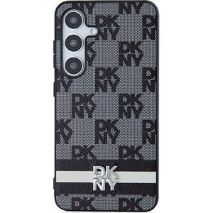 DKNY PU Leather Checkered Pattern and Stripe Zadný Kryt na Samsung Galaxy S24+ Black