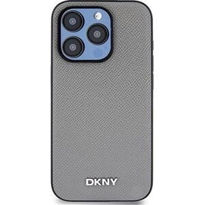 DKNY PU Leather Silver Metal Logo Magsafe Zadný Kryt na iPhone 15 Pro Max Grey