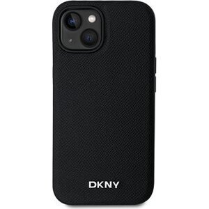 DKNY PU Leather Silver Metal Logo Magsafe Zadný Kryt pre iPhone 15 Black