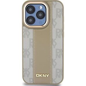 DKNY PU Leather Checkered Pattern Magsafe Zadný Kryt na iPhone 15 Pro Max Beige