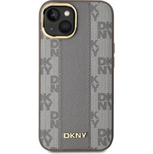 DKNY PU Leather Checkered Pattern Magsafe Zadný Kryt pre iPhone 15 Beige