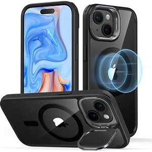 ESR Classic Hybrid Case with Stash Stand (HaloLock), Compatible with iPhone 15 Plus, Clear Black