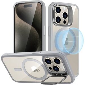 ESR Classic Hybrid Case with Stash Stand (HaloLock), Compatible with iPhone 15 Pro, Clear Grey