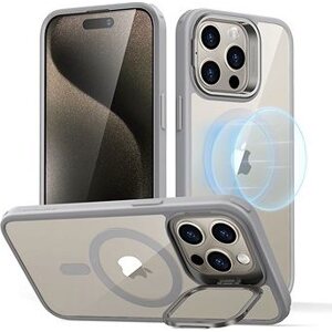 ESR Classic Hybrid Case with Stash Stand (HaloLock), Compatible with iPhone 15 Pro Max, Clear Grey