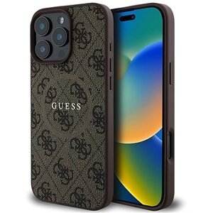 Guess PU Leather 4G Colored Ring MagSafe Zadní Kryt pro iPhone 16 Pro Brown