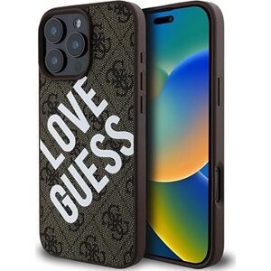 Guess PU Leather 4G Big Love Logo MagSafe Zadní Kryt pro iPhone 16 Pro Max Brown