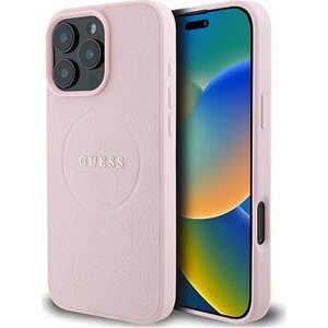 Guess PU Grained Classic Logo MagSafe Zadní Kryt pro iPhone 16 Pro Pink