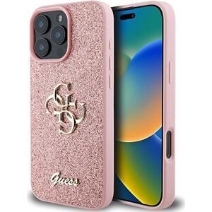 Guess PU Fixed Glitter 4G Metal Logo Zadní Kryt pro iPhone 16 Pro Pink