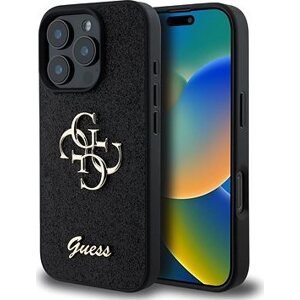 Guess PU Fixed Glitter 4G Metal Logo Zadní Kryt pro iPhone 16 Pro Max Black