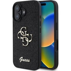 Guess PU Fixed Glitter 4G Metal Logo Zadní Kryt pro iPhone 16 Plus Black