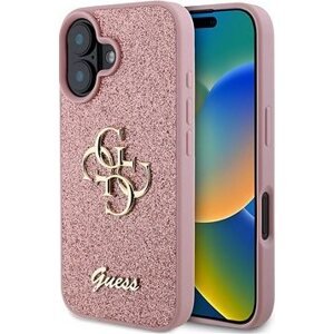 Guess PU Fixed Glitter 4G Metal Logo Zadní Kryt pro iPhone 16 Pink