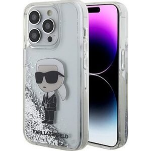 Karl Lagerfeld Liquid Glitter Karl and Choupette Head Zadný Kryt pre iPhone 15 Pro Silver