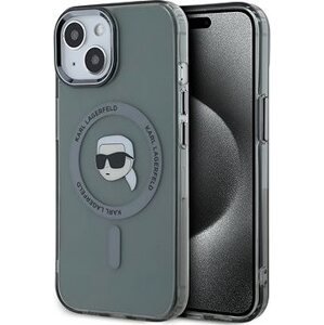 Karl Lagerfeld IML Karl Head Metal Frame MagSafe Zadný Kryt na iPhone 15 Pro Black