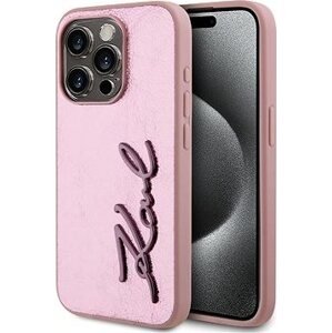 Karl Lagerfeld Wrinkled PU Signature Logo Zadný Kryt na iPhone 15 Pro Pink