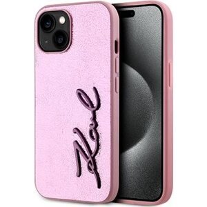 Karl Lagerfeld Wrinkled PU Signature Logo Zadný Kryt na iPhone 15 Pink