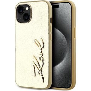 Karl Lagerfeld Wrinkled PU Signature Logo Zadný Kryt na iPhone 15 Gold