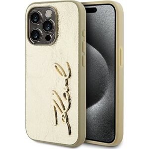 Karl Lagerfeld Wrinkled PU Signature Logo Zadný Kryt pre iPhone 15 Pro Gold