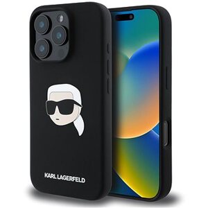 Karl Lagerfeld Liquid Silicone Karl Head MagSafe Zadní Kryt pro iPhone 16 Pro Black