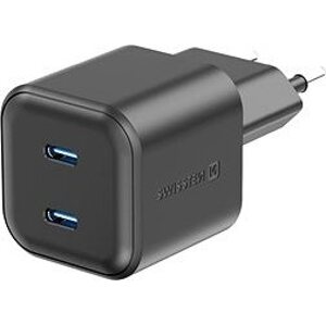 Swissten sieťový adaptér GaN 2× USB-C 20 W Power Delivery čierny