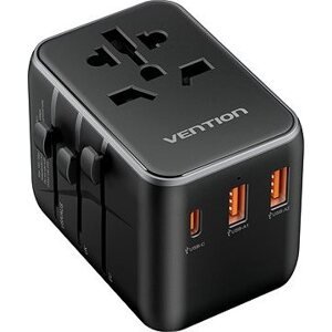 Vention 3-Port USB (C + A + A) Universal Travel Adapter (20 W/18 W/18 W) Black