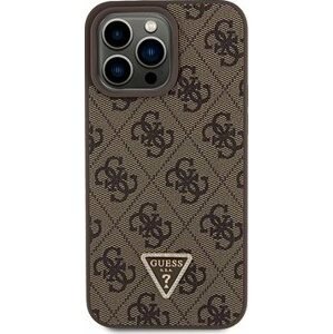 Guess PU 4G Strass Triangle Metal Logo Zadný Kryt pre iPhone 15 Pro Max Brown