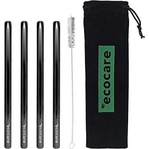 ECOCARE ekologická kovová slamka Maxi Black 21,5 × 0,6 cm (4 ks)