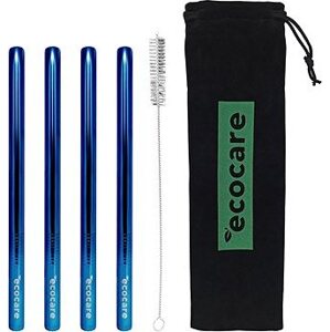 ECOCARE ekologická kovová slamka Maxi Blue 21,5 × 0,6 cm (4 ks)