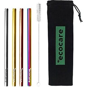 ECOCARE ekologická kovová slamka Maxi Mix farieb 21,5 × 1,2 cm (4 ks)