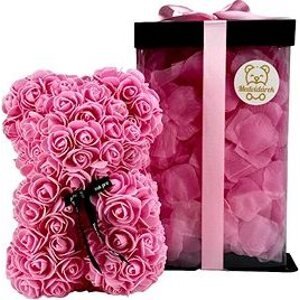 Medvídárek Romantic medvídek z růží 25 cm růžový zasypaný růžovými lístky