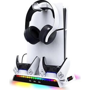 iPega P5S006 Multifunkčný Nabíjací RGB Stojan s Chladením pre PS5 Slim White