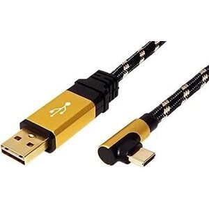 Roline GOLD USB 2.0 kábel, obojstranný USB A(M) – USB C(M) lomený (90°), 0,8 m